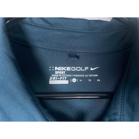 Nike Golf Sport Dri-FIT Polo Shirt Mens XL Teal Blue Dotted Swoosh Logo - Picture 6 of 6